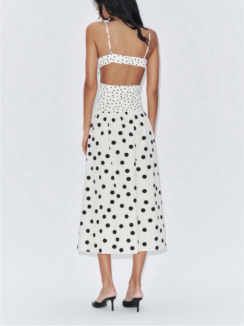 Zara White Midi Dress with Black Polka Dots - Picture 4 of 5
